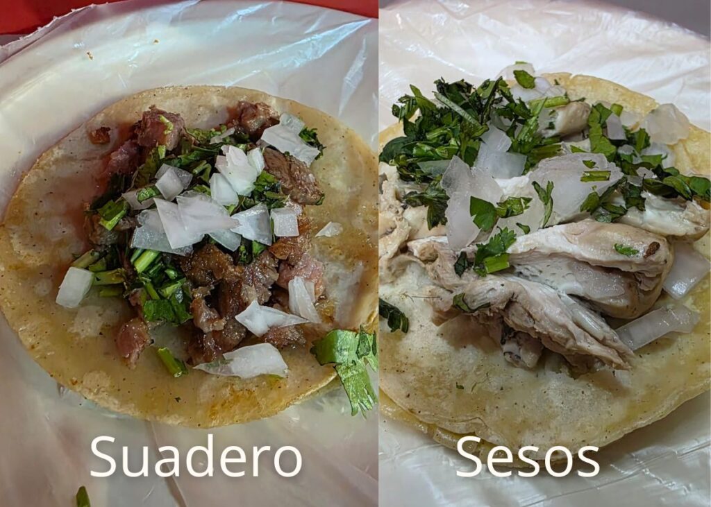 taco de suadero y sesos