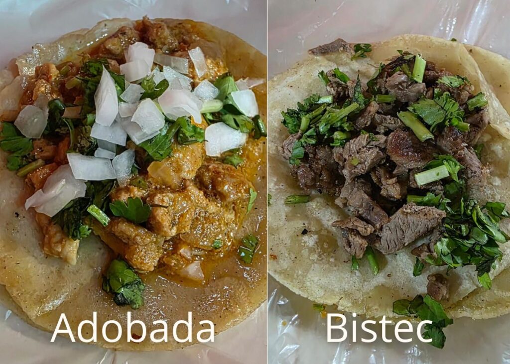 Tacos de adobada y bisteck