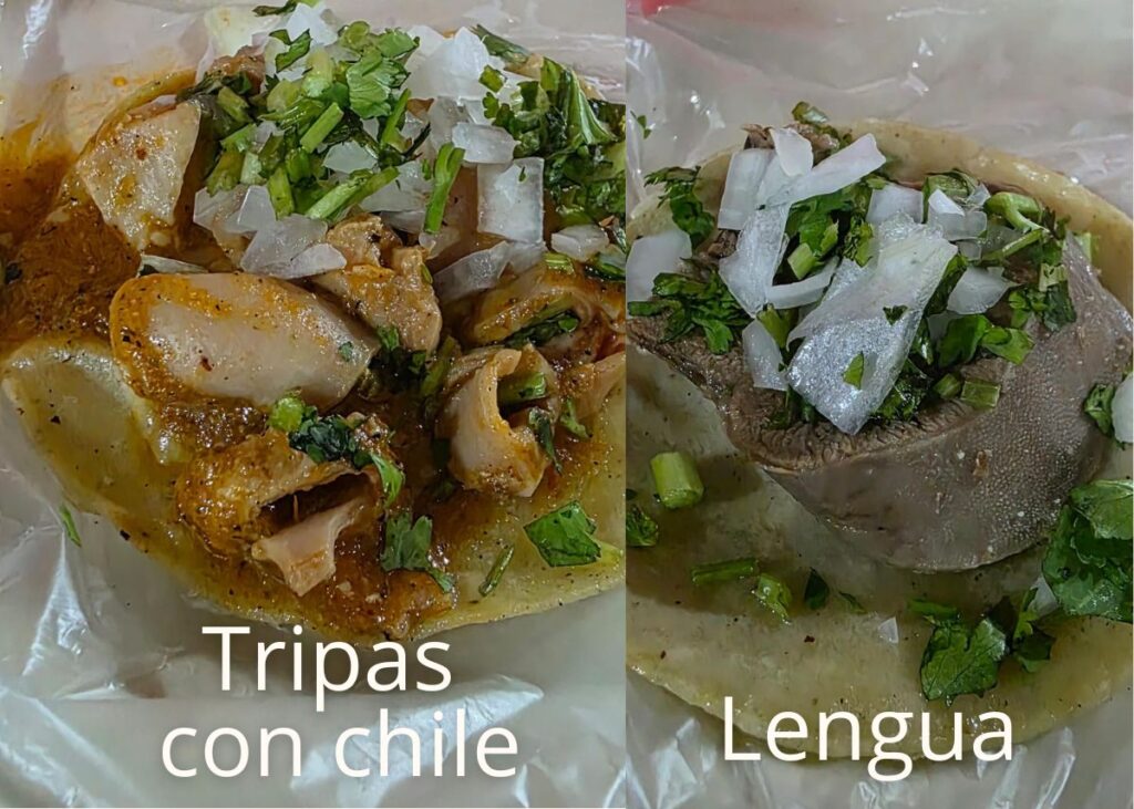 tacos de tripa y de lengua
